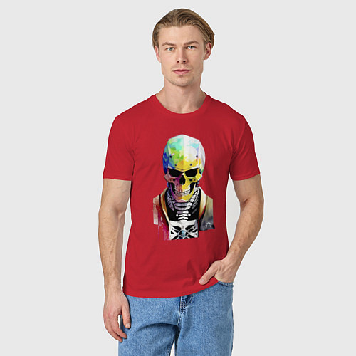 Мужская футболка Skull - cyberpunk - watercolor / Красный – фото 3
