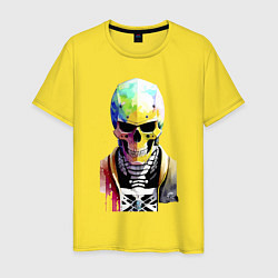 Футболка хлопковая мужская Skull - cyberpunk - watercolor, цвет: желтый