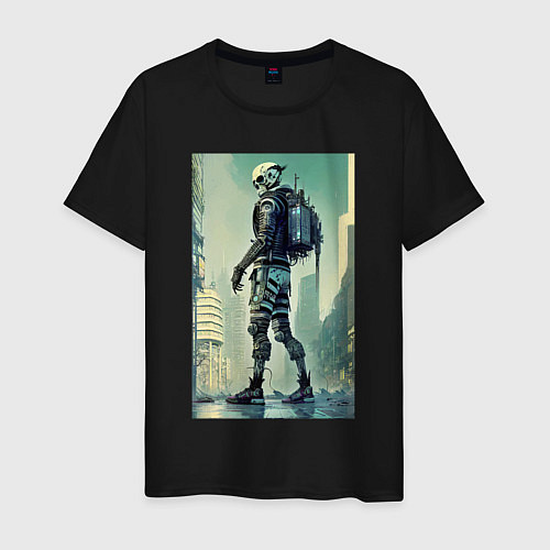 Мужская футболка Skeleton - cyberpunk - metropolis / Черный – фото 1