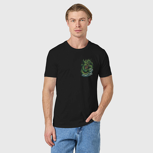 Мужская футболка Зеленый китайский дракон: арт нейросети / Черный – фото 3