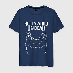 Футболка хлопковая мужская Hollywood Undead rock cat, цвет: тёмно-синий
