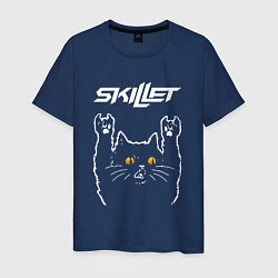 Футболка хлопковая мужская Skillet rock cat, цвет: тёмно-синий