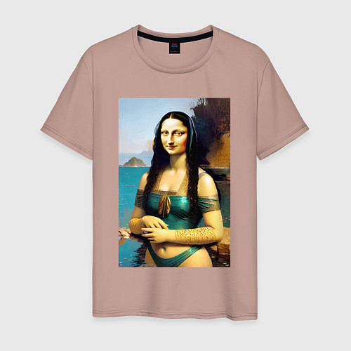 Мужская футболка Мона Лиза на пляже - Биарриц - Франция / Пыльно-розовый – фото 1