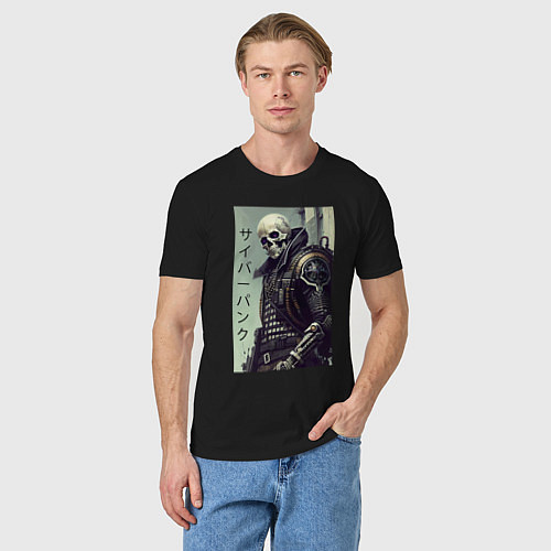 Мужская футболка Cool skeleton - cyberpunk - hieroglyphs / Черный – фото 3