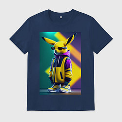 Футболка хлопковая мужская Модный пикачу, цвет: тёмно-синий