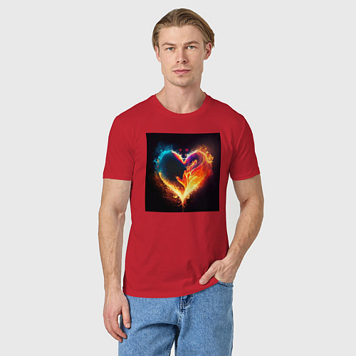 Мужская футболка Пылающее сердце - нейросеть / Красный – фото 3