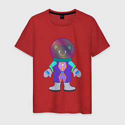 Футболка хлопковая мужская Мишка космонавт, цвет: красный