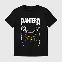 Футболка хлопковая мужская Pantera rock cat, цвет: черный