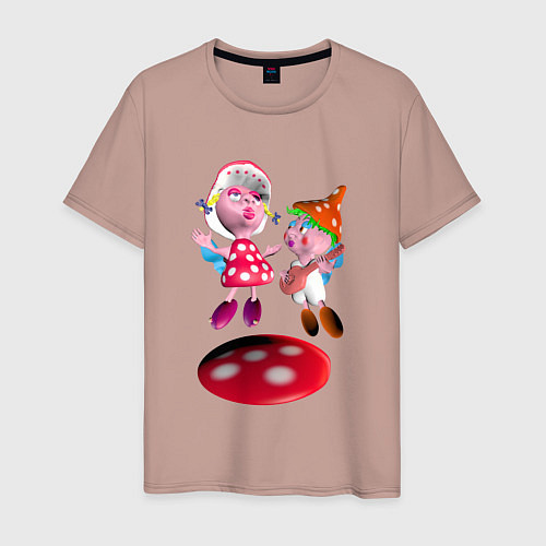 Мужская футболка Танцы мухоморных эльфов / Пыльно-розовый – фото 1