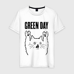 Футболка хлопковая мужская Green Day - rock cat, цвет: белый