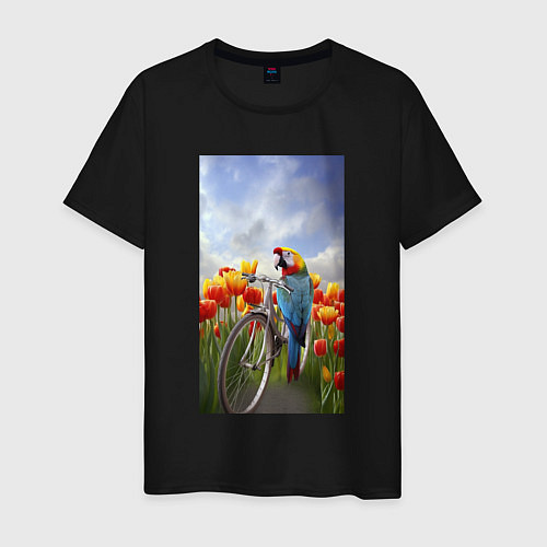 Мужская футболка Попугай на велосипеде / Черный – фото 1