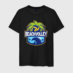 Футболка хлопковая мужская Волейбол на пляже, цвет: черный