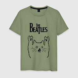 Футболка хлопковая мужская The Beatles - rock cat, цвет: авокадо