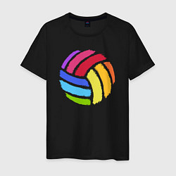 Футболка хлопковая мужская Rainbow volleyball, цвет: черный