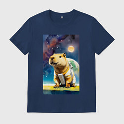Футболка хлопковая мужская Capybara brave astronaut - neural network, цвет: тёмно-синий