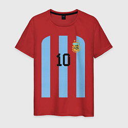 Футболка хлопковая мужская Месси сборная Аргентины ЧМ 2022, цвет: красный