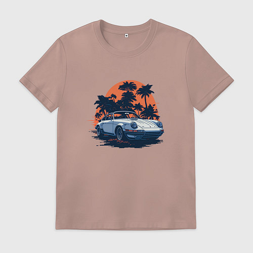 Мужская футболка Порше, пальмы и закат / Пыльно-розовый – фото 1