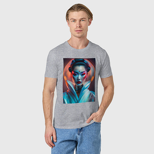 Мужская футболка Гейша в стиле футуризм - нейросеть / Меланж – фото 3