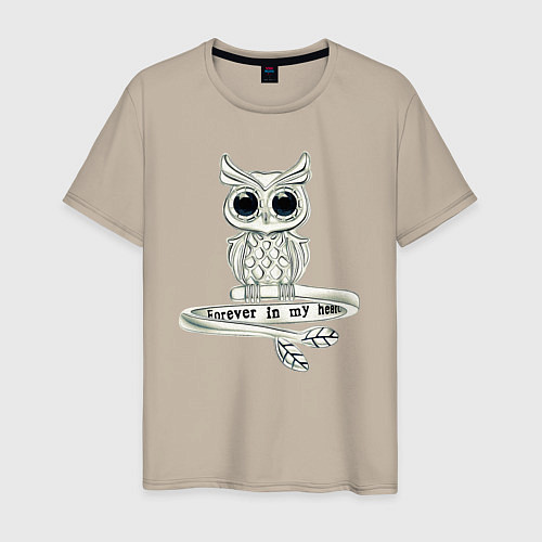 Мужская футболка Серебряная сова на кольце / Миндальный – фото 1