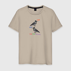Футболка хлопковая мужская Ворона накаркала, цвет: миндальный