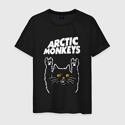 Футболка хлопковая мужская Arctic Monkeys rock cat, цвет: черный