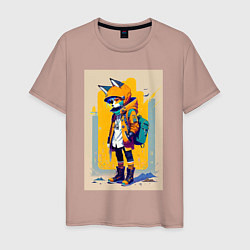 Футболка хлопковая мужская Fox cub - urban style - neural network, цвет: пыльно-розовый