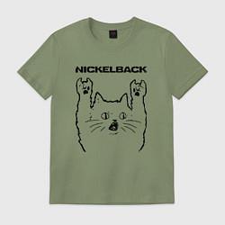 Футболка хлопковая мужская Nickelback - rock cat, цвет: авокадо