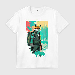 Футболка хлопковая мужская Лис-геолог - нейросеть, цвет: белый