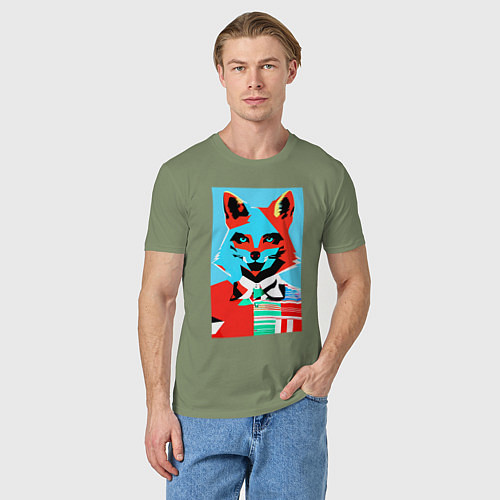 Мужская футболка Морда лисы - поп-арт - нейросеть / Авокадо – фото 3