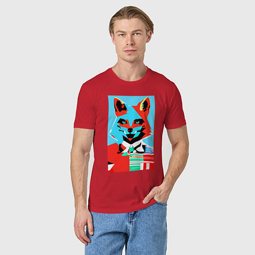Мужская футболка Морда лисы - поп-арт - нейросеть / Красный – фото 3
