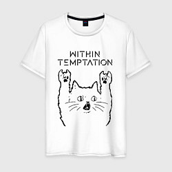 Футболка хлопковая мужская Within Temptation - rock cat, цвет: белый