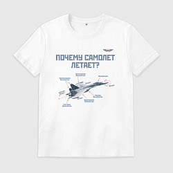 Футболка хлопковая мужская Почему самолет летает?, цвет: белый