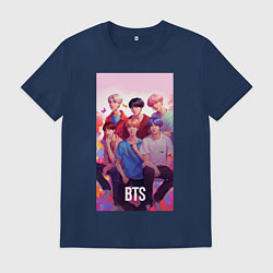 Футболка хлопковая мужская BTS art anime style, цвет: тёмно-синий