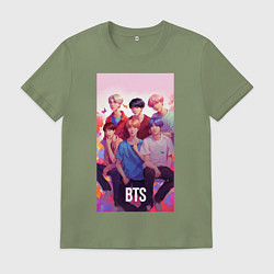 Футболка хлопковая мужская BTS art anime style, цвет: авокадо