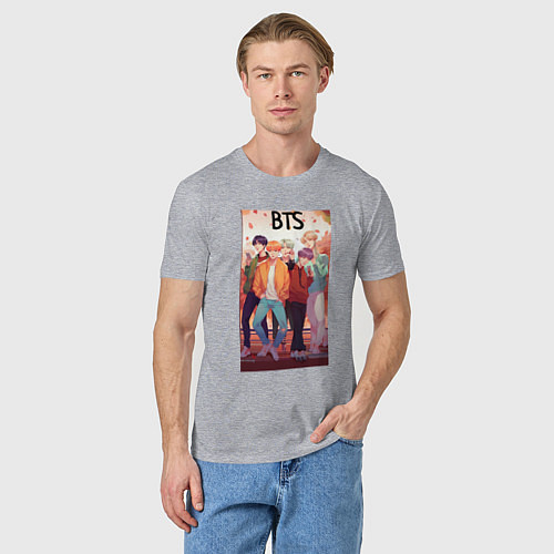 Мужская футболка BTS music anime / Меланж – фото 3