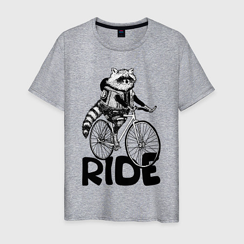 Мужская футболка Raccoon ride / Меланж – фото 1