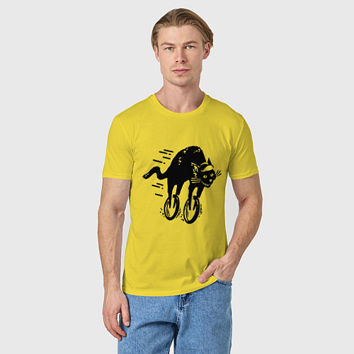 Мужская футболка Black cat rider / Желтый – фото 3