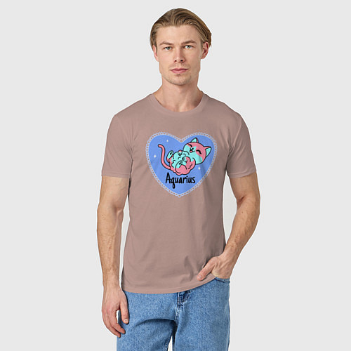 Мужская футболка Пушистый котик - водолей / Пыльно-розовый – фото 3
