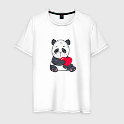 Футболка хлопковая мужская Панда с сердцем, цвет: белый