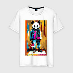 Футболка хлопковая мужская Funny panda - pop art, цвет: белый