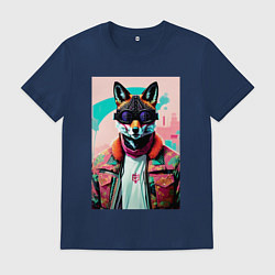 Футболка хлопковая мужская Чувак-лис в тёмных очках, цвет: тёмно-синий