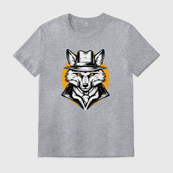 Футболка хлопковая мужская Лис в шляпе Дикий Запад, цвет: меланж