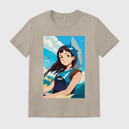 Мужская футболка Девочка и океан / Миндальный – фото 1