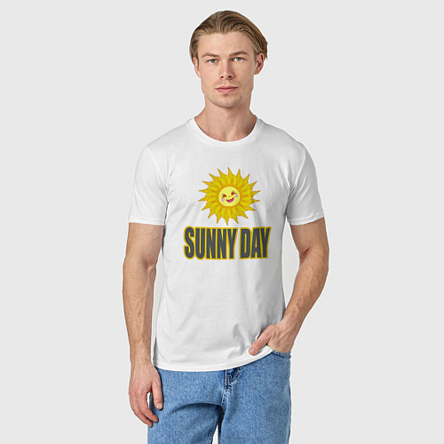 Мужская футболка Солнечный день - надпись и веселое солнышко / Белый – фото 3