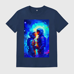 Футболка хлопковая мужская Космическая любовь - нейросеть, цвет: тёмно-синий