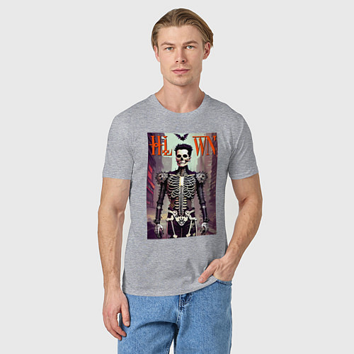 Мужская футболка Skeleton fashionista - art - poster / Меланж – фото 3