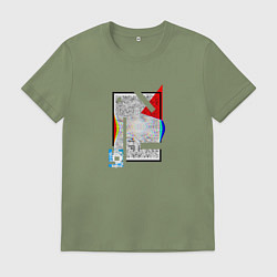 Футболка хлопковая мужская Геометрическая абстракция треугольник, квадрат, цвет: авокадо