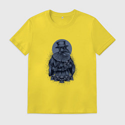 Футболка хлопковая мужская Чумной доктор на синем фоне, цвет: желтый