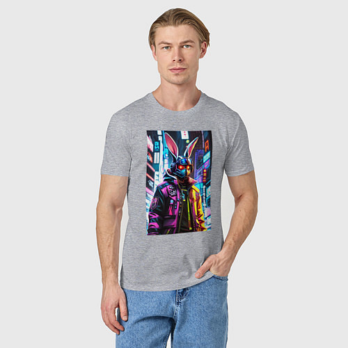 Мужская футболка Cool hare - cyberpunk - metropolis / Меланж – фото 3