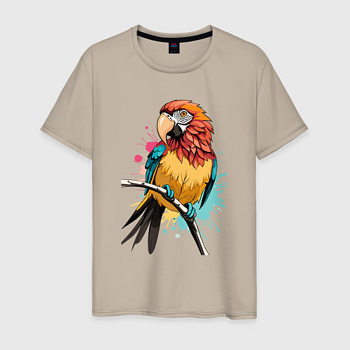 Мужская футболка Акварельный попугай / Миндальный – фото 1